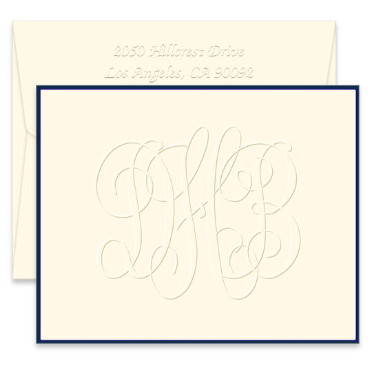 Henley Grand Monogram Border Folded Note Cards - Embossed